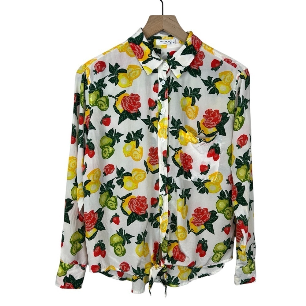 Equipment Femme Silk Tie Front Blouse Fruit & Rose Print